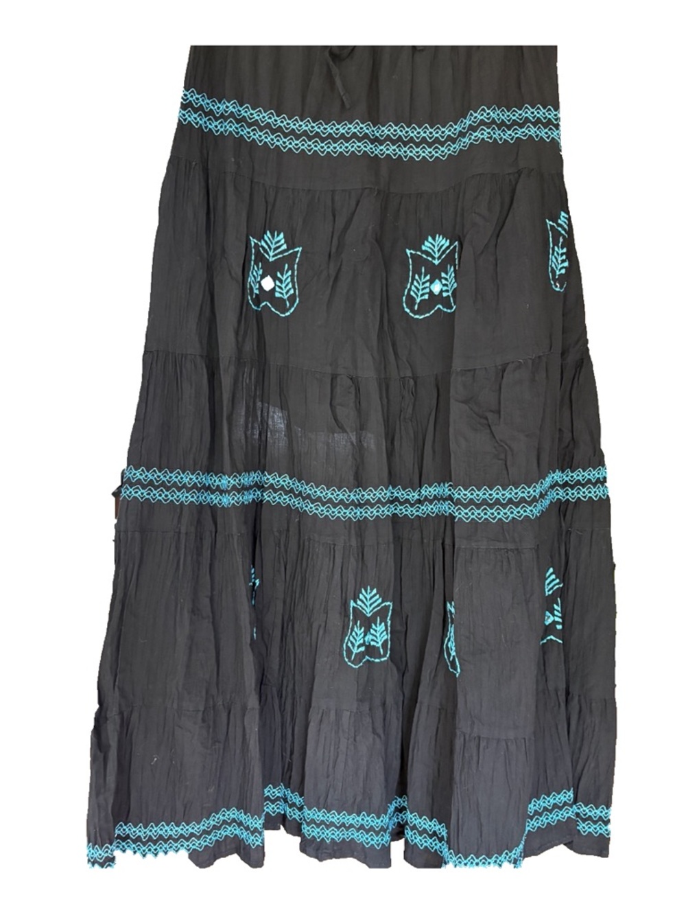 VTG Rainbow Boho embroidered Maxi Skirt Black Embroidered Tiered Skirt Fits LRG